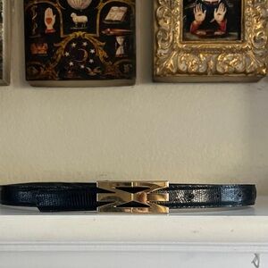 Mappin &‎ Webb Black Lizard skin Statement Belt 33” long